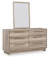 Hasbrick Queen Panel Headboard with Mirrored Dresser and 2 Nightstands