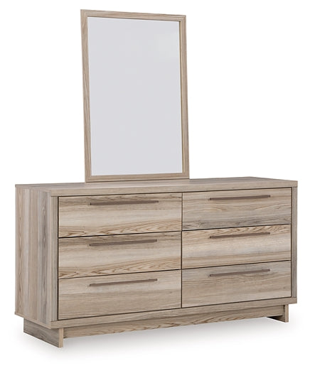 Hasbrick Queen Panel Headboard with Mirrored Dresser and Chest