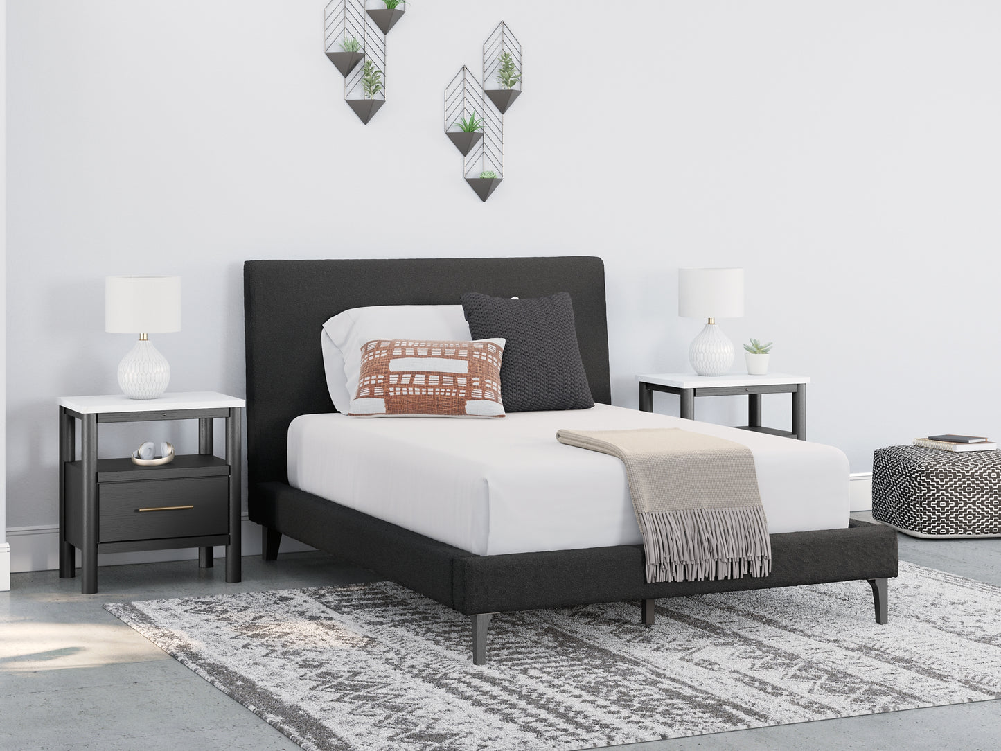 Cadmori Full Upholstered Bed with Mirrored Dresser